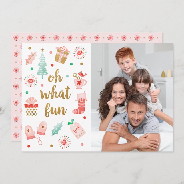 Oh What Fun Family Christmas Photo Card (Front/Back)
