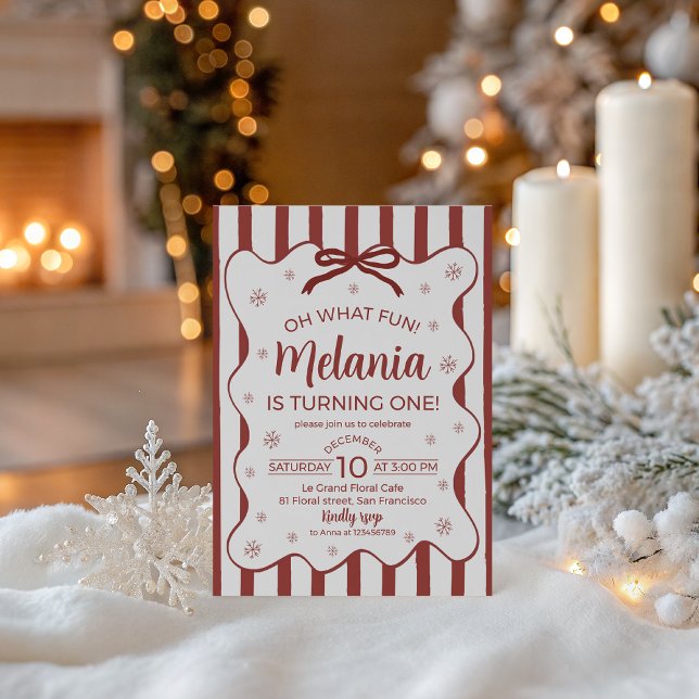 Oh What Fun First Birthday Invite Red (Creator Uploaded)