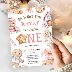 Oh What Fun   Gingerbread 1st Birthday Girl Invitation