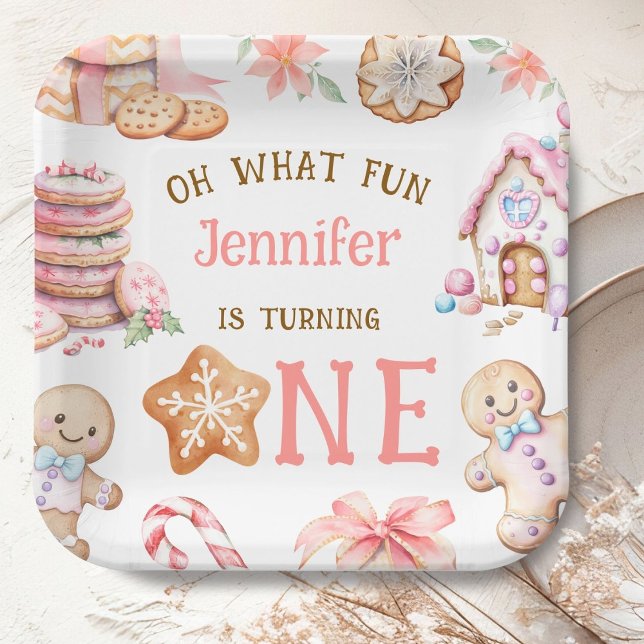 Oh What Fun Gingerbread 1st Birthday Girl Paper Plate (Creator Uploaded)