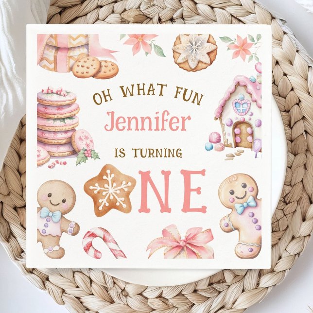 Oh What Fun Gingerbread 1st Birthday Paper Napkin (Creator Uploaded)