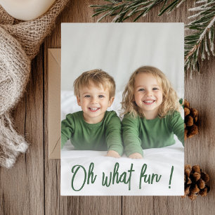 Oh What Fun Green Christmas Card   Festive Holiday