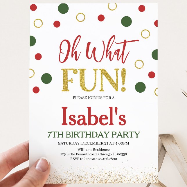Oh What Fun Green Red Dots Birthday Invitation (Creator Uploaded)