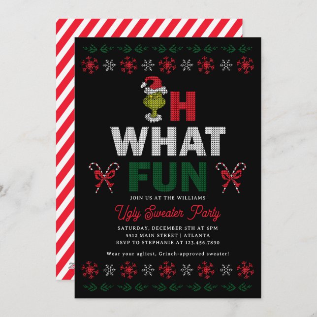 Oh What Fun Grinch Ugly Sweater Holiday Party (Front/Back)
