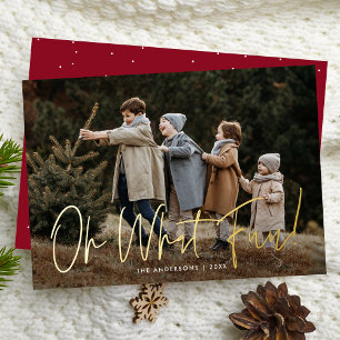 Oh What Fun Handwritten Script Burgundy Photo