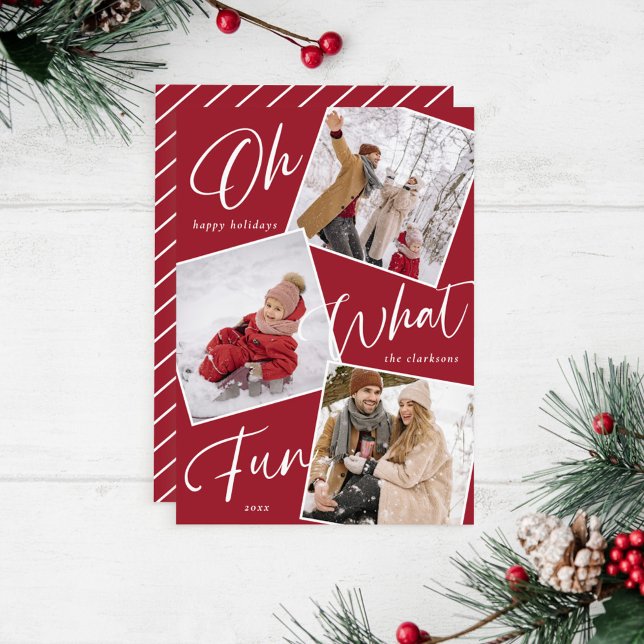Oh What Fun Happy Holidays Candy Cane Photo Holiday Card (Creator Uploaded)