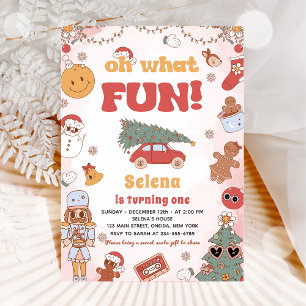 Oh What Fun Hippie Groovy Christmas Birthday Party Invitation