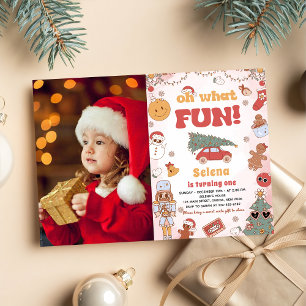 Oh What Fun Hippie Groovy Christmas Birthday Photo Invitation