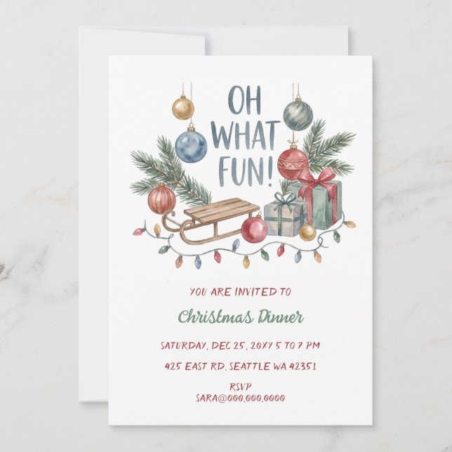 Oh What Fun Holiday Dinner Christmas Party Invitation (Front)