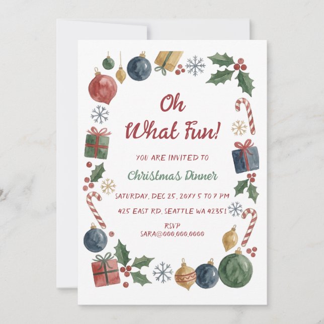Oh What Fun Holiday Dinner Christmas Party Invitation (Front)