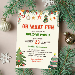Oh What Fun Holiday Holly Christmas Party Invitation