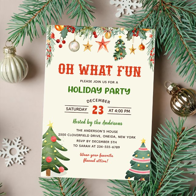 Oh What Fun Holiday Holly Christmas Party  Invitation (Creator Uploaded)