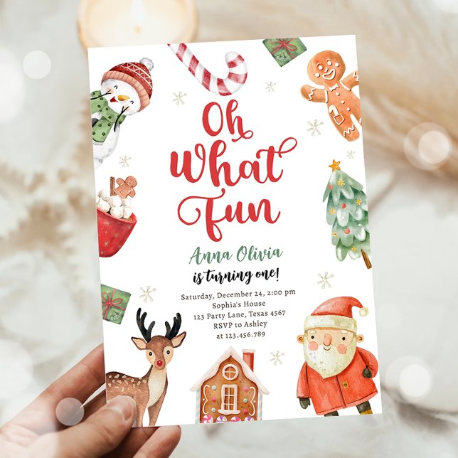 Oh What Fun Holiday Party Christmas Santa Birthday Invitation (Creator Uploaded)