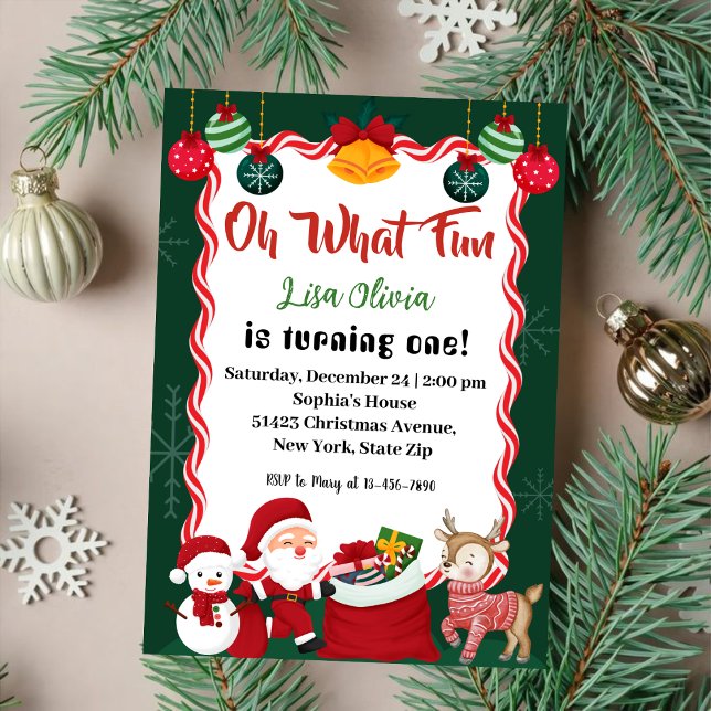 Oh What Fun Holiday Party Christmas Santa Birthday Invitation (Creator Uploaded)