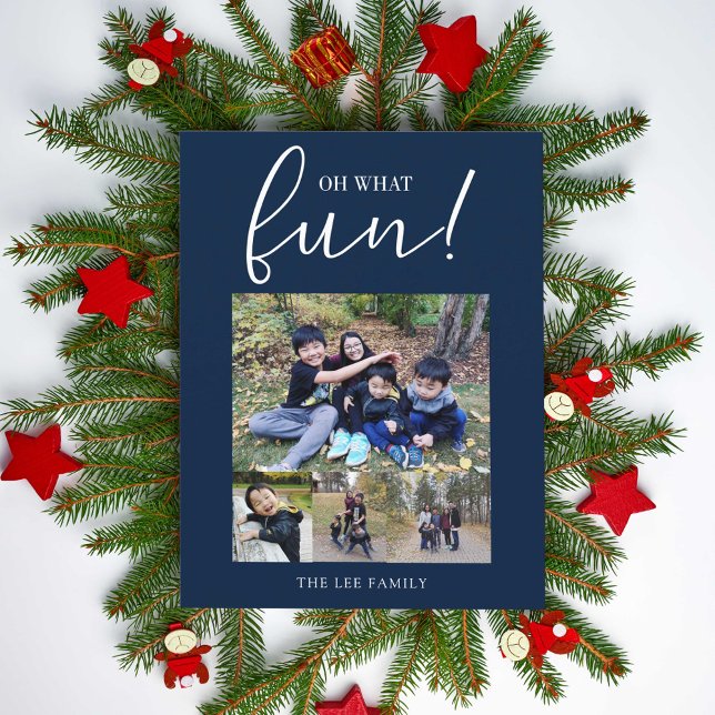 Oh What Fun Holiday Photo Modern Blue Christmas Postcard (Creator Uploaded)