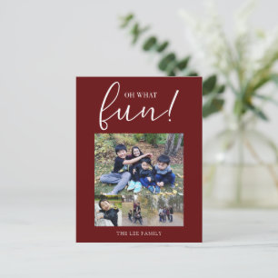 Oh What Fun Holiday Photo Modern Red Christmas Postcard