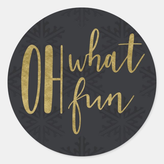 OH WHAT FUN Holiday Winter Black Snowflakes Favour Classic Round Sticker (Front)