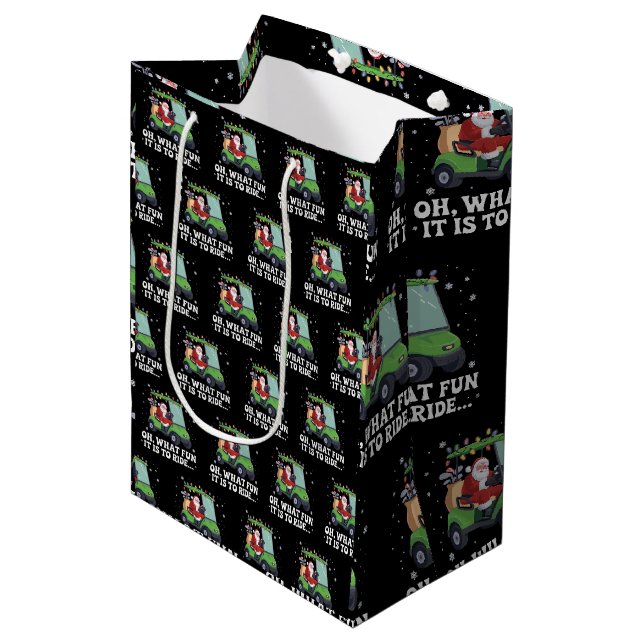 Oh, What Fun Is It To Ride Santa Golf Christmas  Medium Gift Bag (Front Angled)