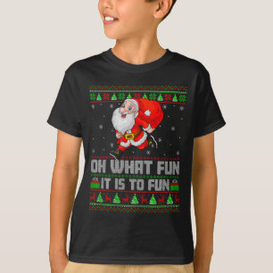 Oh What Fun Is It To Run Funny Santa Running Ugly T-Shirt