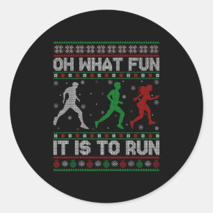 Oh What Fun Is It To Run Ugly Christmas Sweater Ru Classic Round Sticker