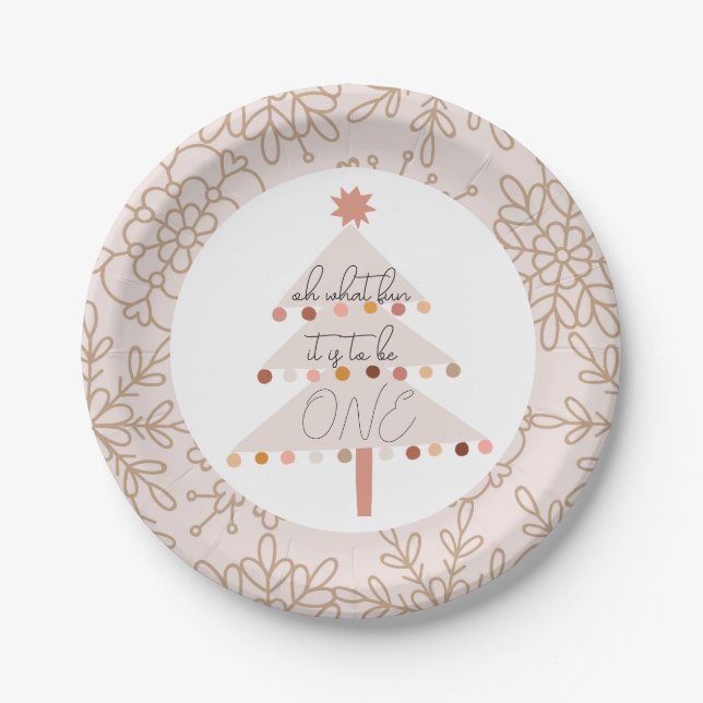 Oh What Fun It Is To Be ONE Boho Christmas Paper P Plate (Front)