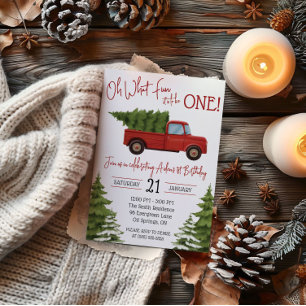 Oh What Fun it is to be One! Red Pickup Truck Invitation