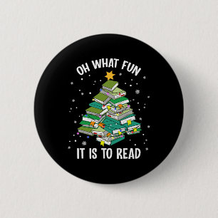 Oh What Fun It Is To Read Christmas Tree Book Love 6 Cm Round Badge