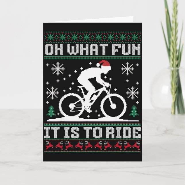 Oh What Fun It Is To Ride Mountain Bike Biker Chri Card (Front)