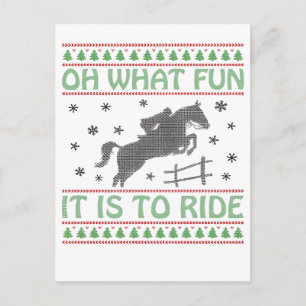 Oh What Fun It Is to Ride Ugly Christmas Horse Announcement Postcard