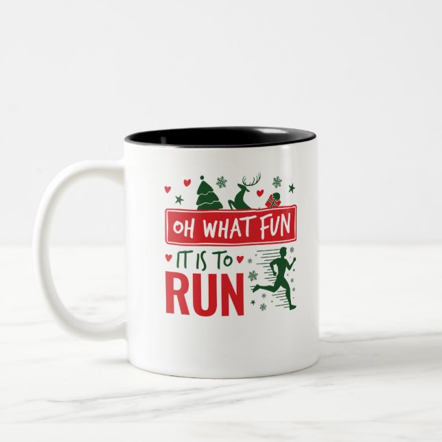 Oh What Fun It Is to Run Christmas Running Runner Two-Tone Coffee Mug (Left)