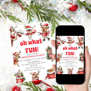 Oh What Fun,Kind Funny Quirky Christmas Reindeer Invitation