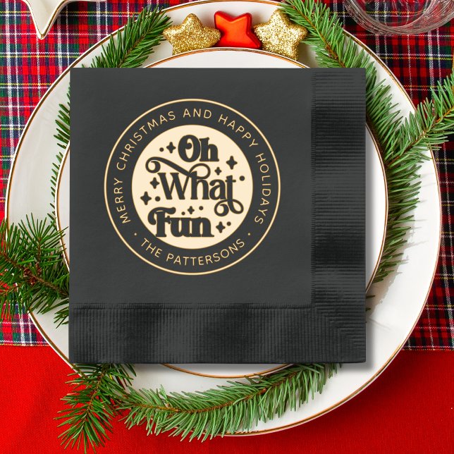 Oh What Fun Merry Christmas Happy Holidays Foil Napkins (Creator Uploaded)