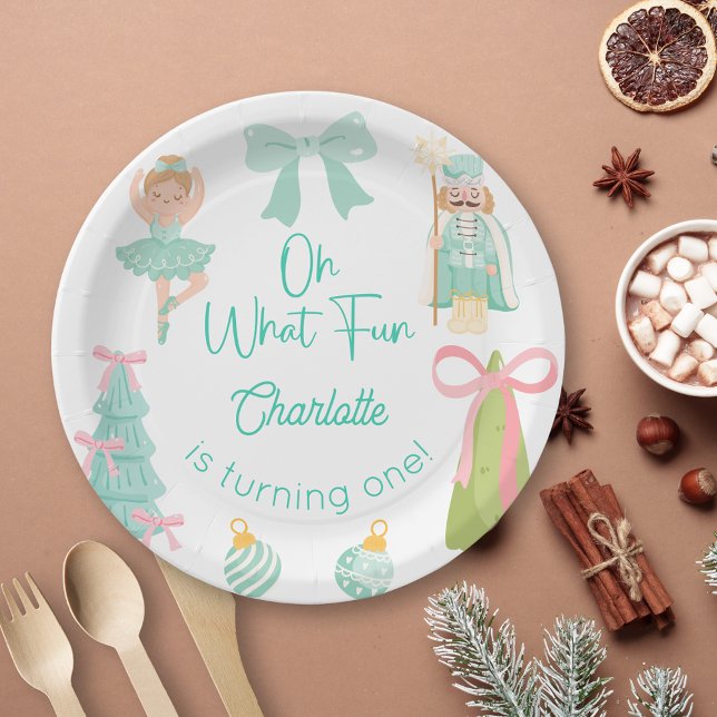 Oh What Fun Mint Nutcracker Birthday Paper Plate (Creator Uploaded)