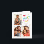 OH WHAT FUN modern cute fun colourful typography Holiday Card<br><div class="desc">by kat massard >>> WWW.SIMPLYSWEETPAPERIE.COM <<<
A fun and cheeky card design featuring the quote OH WHAT FUN,  bold and bright!!
Original illustrated typographical elements,  by me!
NOTE >> Contact me kat@simplysweetpaperie.com if you need help to resize your photo/s perfectly!</div>