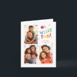 OH WHAT FUN modern cute fun colourful typography Holiday Card<br><div class="desc">by kat massard >>> WWW.SIMPLYSWEETPAPERIE.COM <<<
A fun and cheeky card design featuring the quote OH WHAT FUN,  bold and bright!!
Original illustrated typographical elements,  by me!
NOTE >> Contact me kat@simplysweetpaperie.com if you need help to resize your photo/s perfectly!</div>