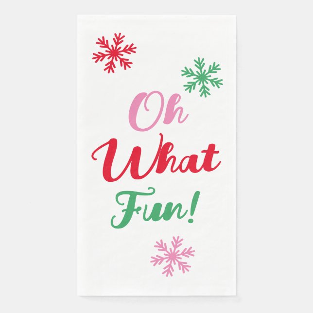 Oh What Fun! Modern Festive Script Christmas Party Napkin (Front)