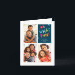 OH WHAT FUN modern fun cute colourful typography Holiday Card<br><div class="desc">by kat massard >>> WWW.SIMPLYSWEETPAPERIE.COM <<<
A trendy Christmas card design for your family with original illustrated typographical elements,  by me!
NOTE >> Contact me kat@simplysweetpaperie.com if you need help to resize your photo/s perfectly!</div>