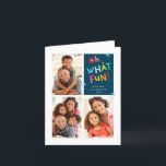 OH WHAT FUN modern fun cute colourful typography Holiday Card<br><div class="desc">by kat massard >>> WWW.SIMPLYSWEETPAPERIE.COM <<<
A trendy Christmas card design for your family with original illustrated typographical elements,  by me!
NOTE >> Contact me kat@simplysweetpaperie.com if you need help to resize your photo/s perfectly!</div>