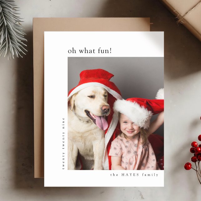 Oh What Fun! Modern Minimal Simple Christmas Photo Holiday Card (Share festive joy with a modern "Oh What Fun!" photo card by Guava)