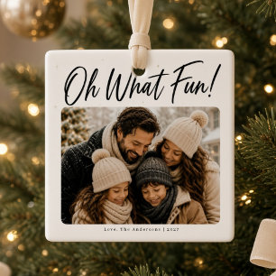 Oh What Fun Personalised Family Photo Christmas Ceramic Ornament