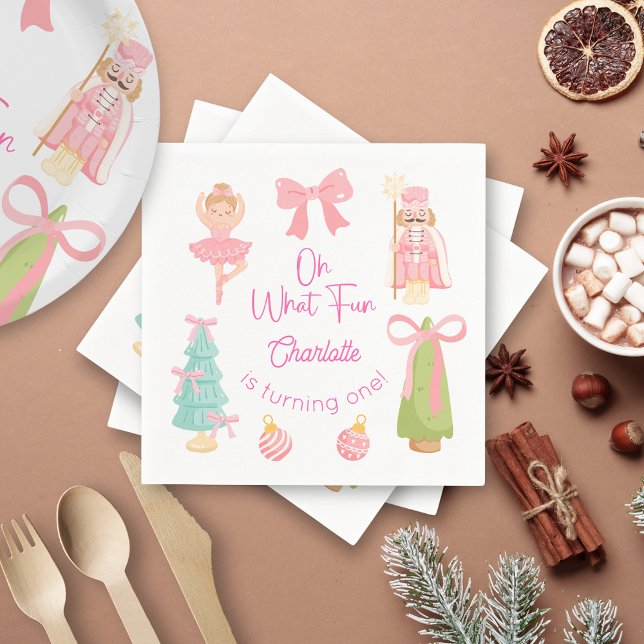 Oh What Fun Pink Nutcracker Birthday Napkin (Creator Uploaded)