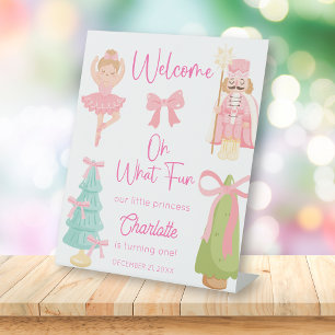 Oh What Fun Pink Nutcracker Birthday Welcome Pedestal Sign