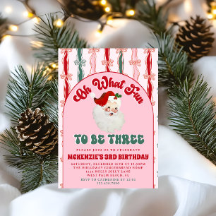 Oh What Fun Pink Santa Christmas 3rd Birthday Invitation