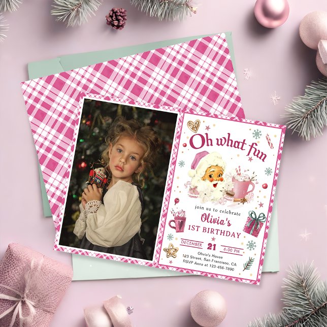 Oh what fun Pink Santa Christmas Cookies Birthday Invitation (Creator Uploaded)