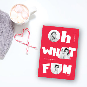 Oh What Fun Playful Cutout Shapes 3 Photo Seasonal Holiday Card