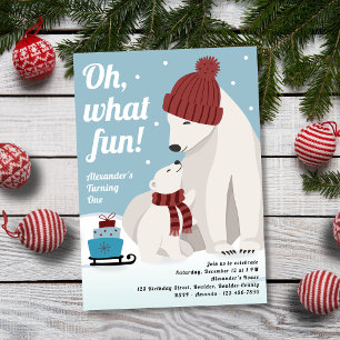 Oh What Fun Polar Bear Boy's 1st Birthday Invitation