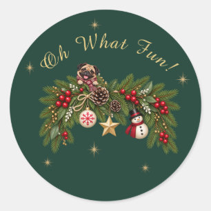 Oh What Fun Pug Christmas Holiday Sticker