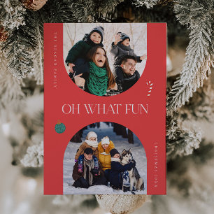 Oh What Fun Red Arch Frame 3 Photo Holiday Card