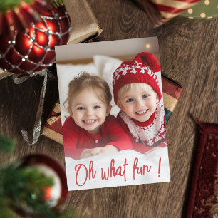 Oh What Fun Red Christmas Card   Festive Holiday 