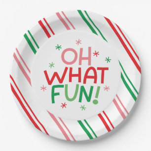 Oh What Fun Red Green Pink Christmas Paper Plate